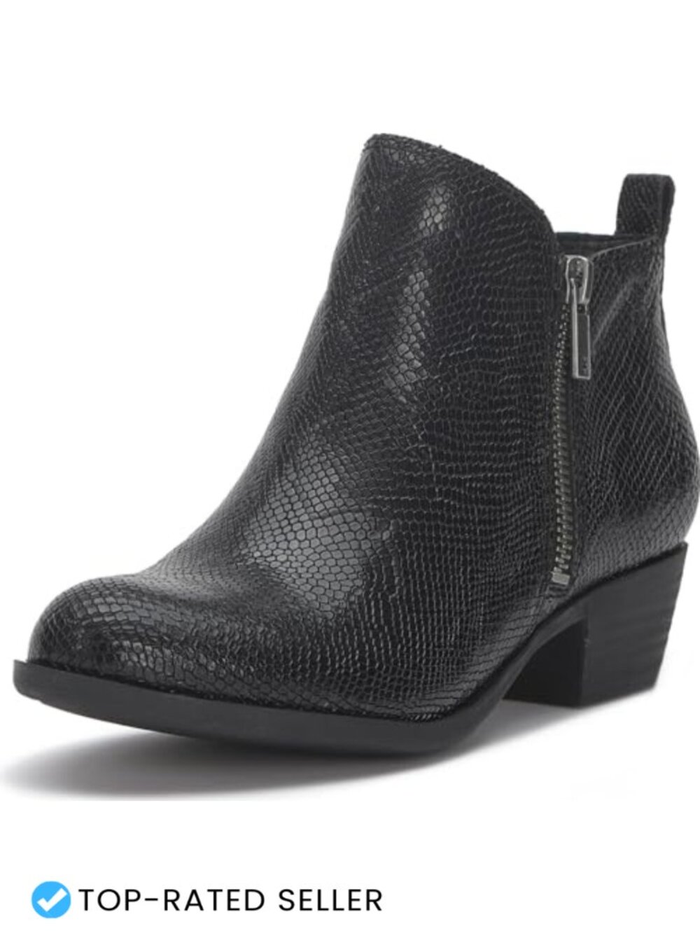 Lucky Brand Leather Ankle Bootie Stacked Heel Side Zip Casual